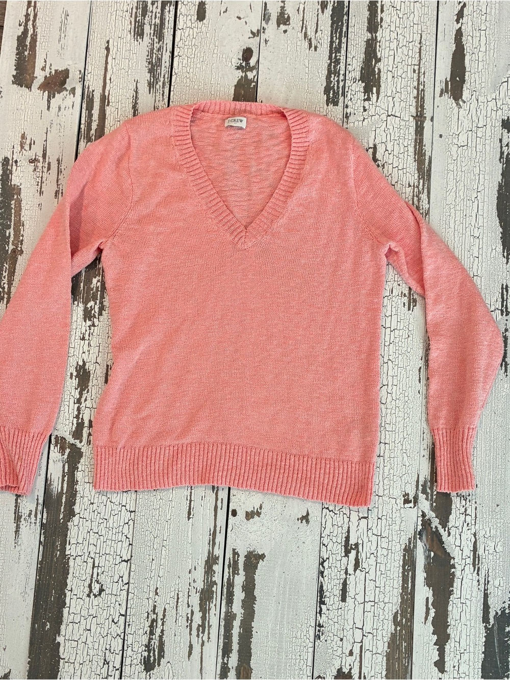 J. Crew Lightweight V-Neck Sweater Pullover In A Beautiful Salmon Pink Hue